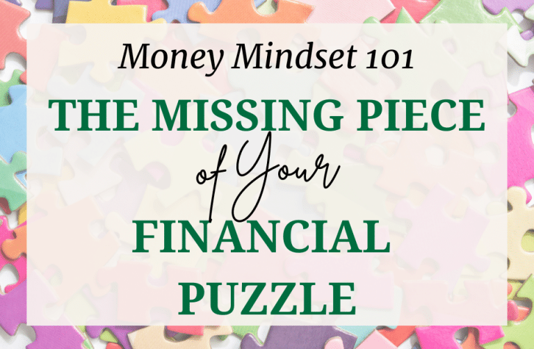 puzzle pieces on a surface with opaque title card overlay money mindset